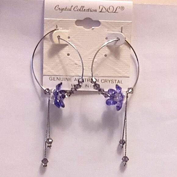NEW Genuine Purple Austrian Crystal Floral Hoop Earrings 30mm Women Jewelry - Picture 5 of 7